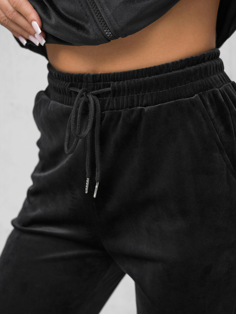 Дамска велурен спортен екип черен OZONEE JS/35C1610/3