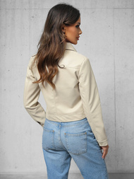 Дамско кожено яке бежова OZONEE O/G117