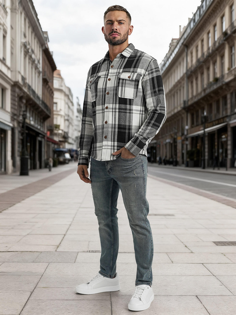 Мъжка риза черно-бяла OZONEE NB/MC728N/3