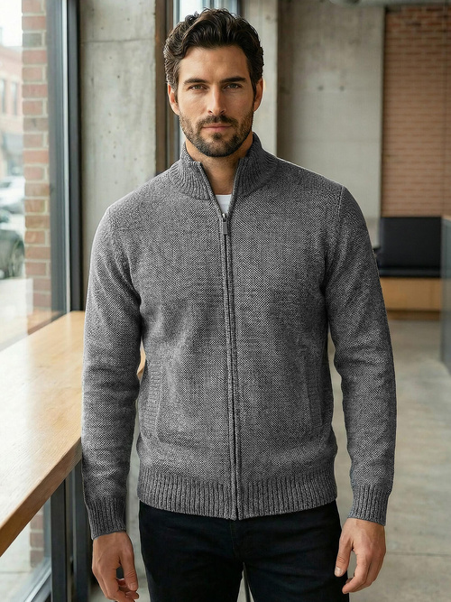 Мъжки пуловер графитен OZONEE JS/59B3611/5