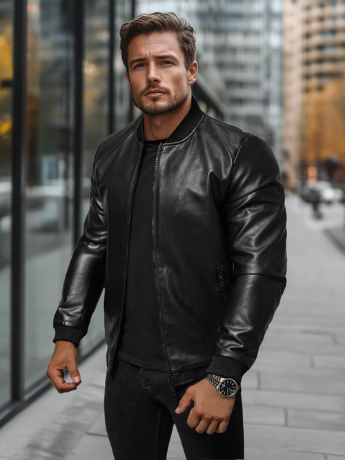 Мъжко кожено яке черно OZONEE JS/11Z8105Z