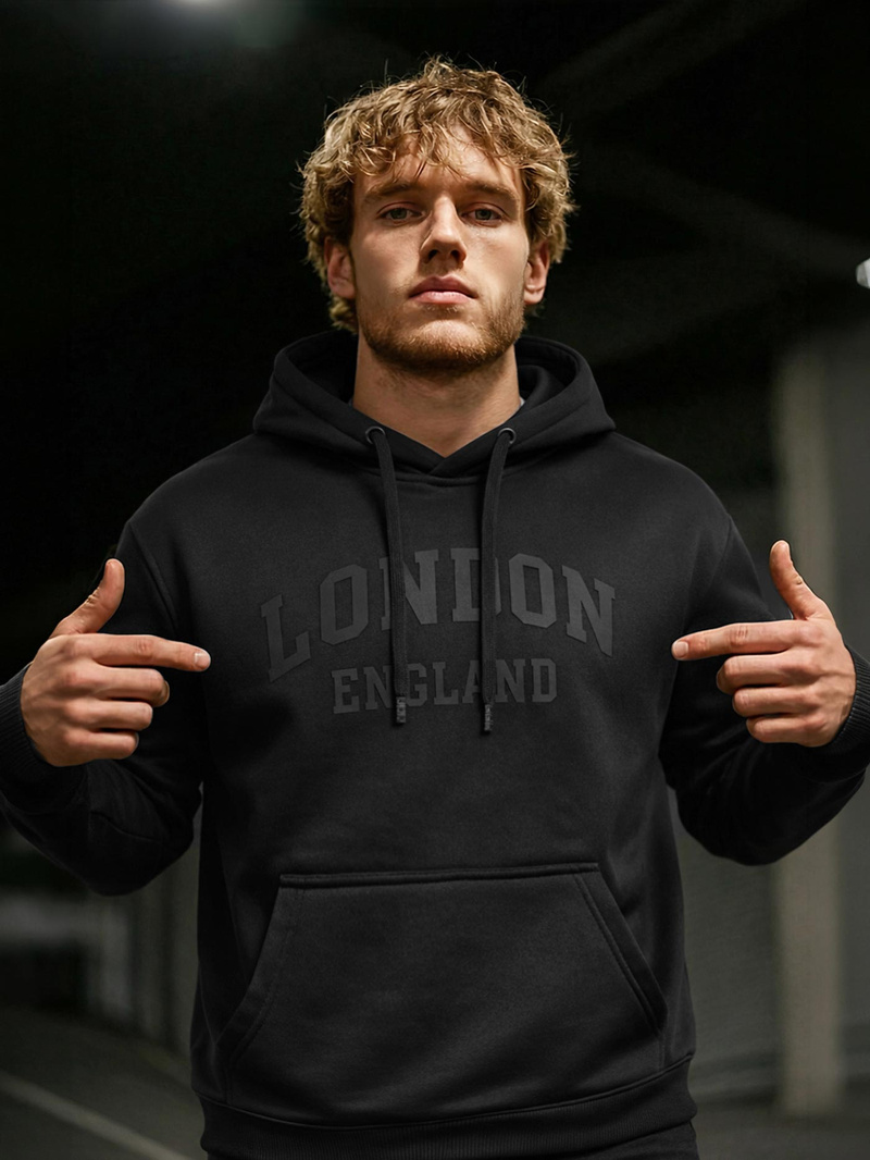 Мъжки суитшърт с качулка черен OZONEE JS/8B1986/3