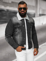 Мъжко джинсово яке шерпа черно OZONEE NB/MJ513N