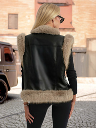 Дамски черен кожен елек OZONEE JS/61M8516/392