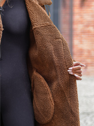 Дамско кожено палто камел OZONEE JS/11Z8253