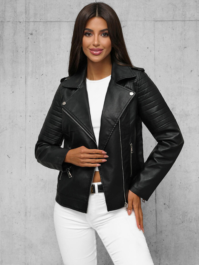 Дамско кожено яке черна OZONEE JS/11Z8097Z