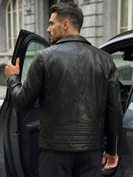 Мъжко кожено яке черно OZONEE JS/11Z8067Z