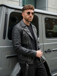 Мъжко кожено яке черно OZONEE JS/11Z8069