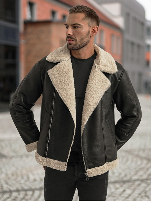 Мъжко кожено яке черно OZONEE JS/11Z8273