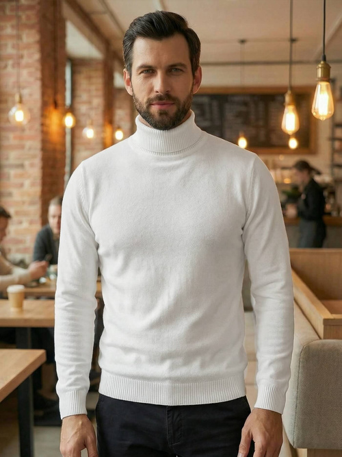 Мъжки пуловер бял OZONEE JS/59B3603/1