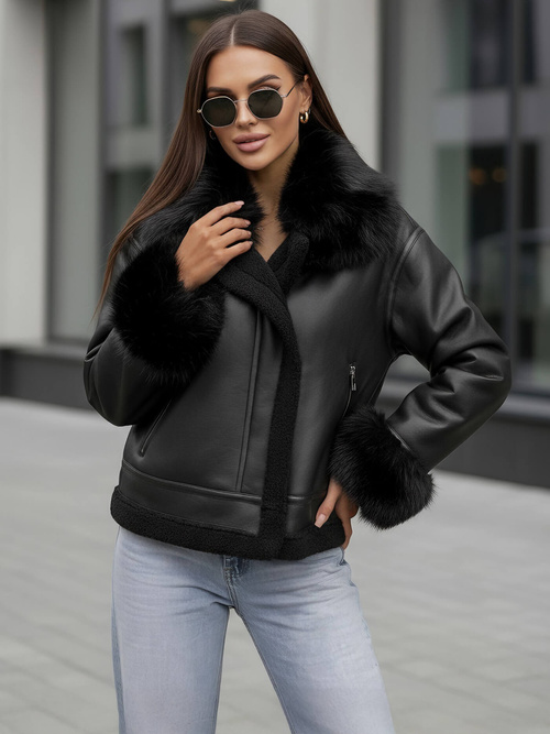 Дамско кожено яке черно OZONEE JS/61M8505/392Z