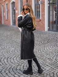 Дамско кожено палто черно OZONEE JS/11Z8253