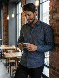 Мъжка риза тъмносиньо OZONEE V/V186Z