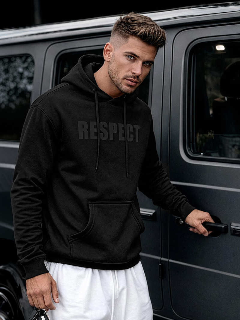 Мъжки суитшърт с качулка черен OZONEE JS/8B1968/3