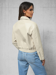 Дамско кожено яке бежова OZONEE O/G116