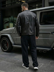 Мъжко кожено яке черно OZONEE JS/11Z8021