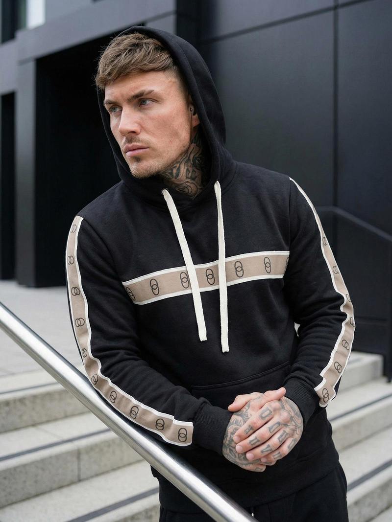 Мъжки суитшърт с качулка черен OZONEE JS/8B1729/3Z