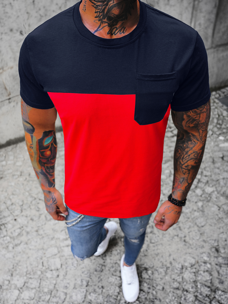 Мъжка тениска тъмно синьо-червено OZONEE JS/8T91/18