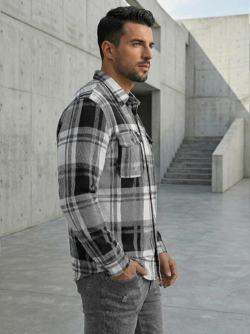 Мъжка риза черно-бяла OZONEE NB/MC728N/3Z