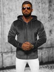 Мъжки велурен суитшърт графитна OZONEE JS/8B1168/6