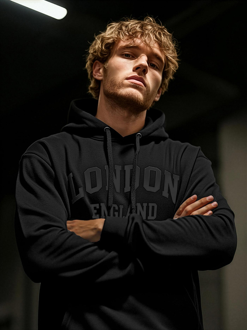 Мъжки суитшърт с качулка черен OZONEE JS/8B1986/3