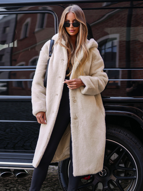 Дамско зимно яке от кожа бежова OZONEE JS/11Z8250