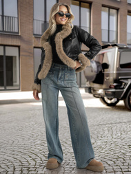 Дамско кожено яке черно OZONEE JS/61M8517/392