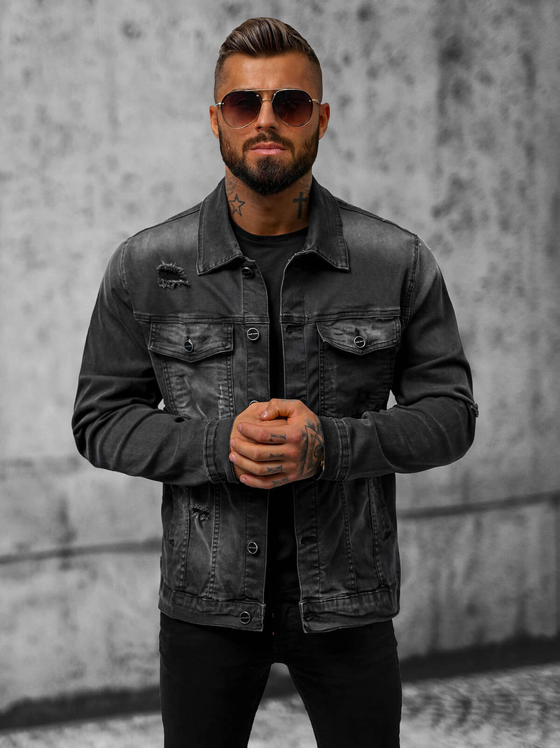 Мъжко джинсово яке черно OZONEE NB/MJ506NZ