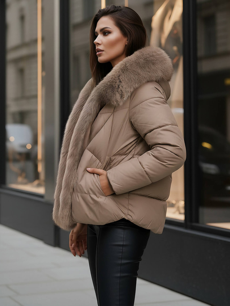 Дамско яке тъмно-бежово OZONEE O/16M9179/84