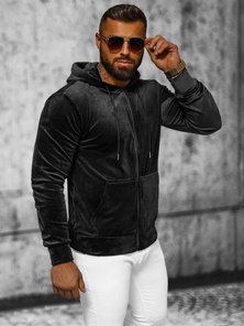 Мъжки велурен суитшърт черен OZONEE JS/8B1168/3