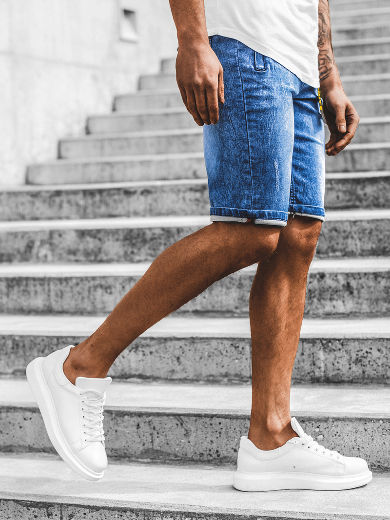 Мъжки къси дънкови панталони синьо OZONEE RF/HY341/3