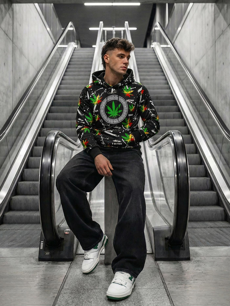 Мъжки суитшърт с качулка черен OZONEE O/B269Z