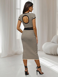 Дамски комплект черно/бежов - топ и пола OZONEE O/JK262