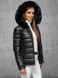 Дамско кожено яке черно OZONEE JS/11Z8070