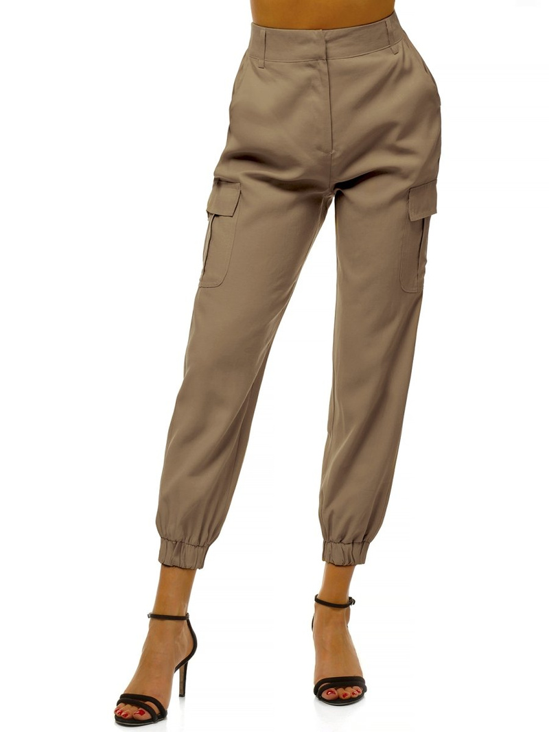 Дамски панталони с джоггери тъмнобежово OZONEE O/HM005