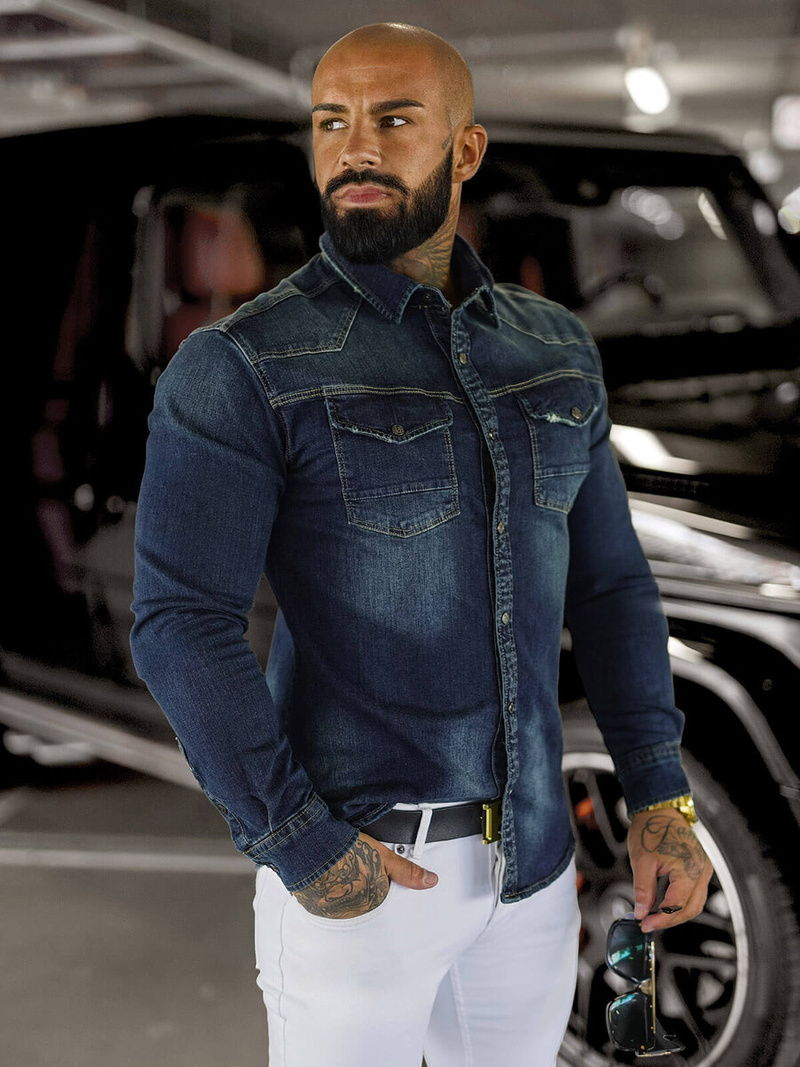 Мъжка риза тъмно-синя OZONEE O/51412