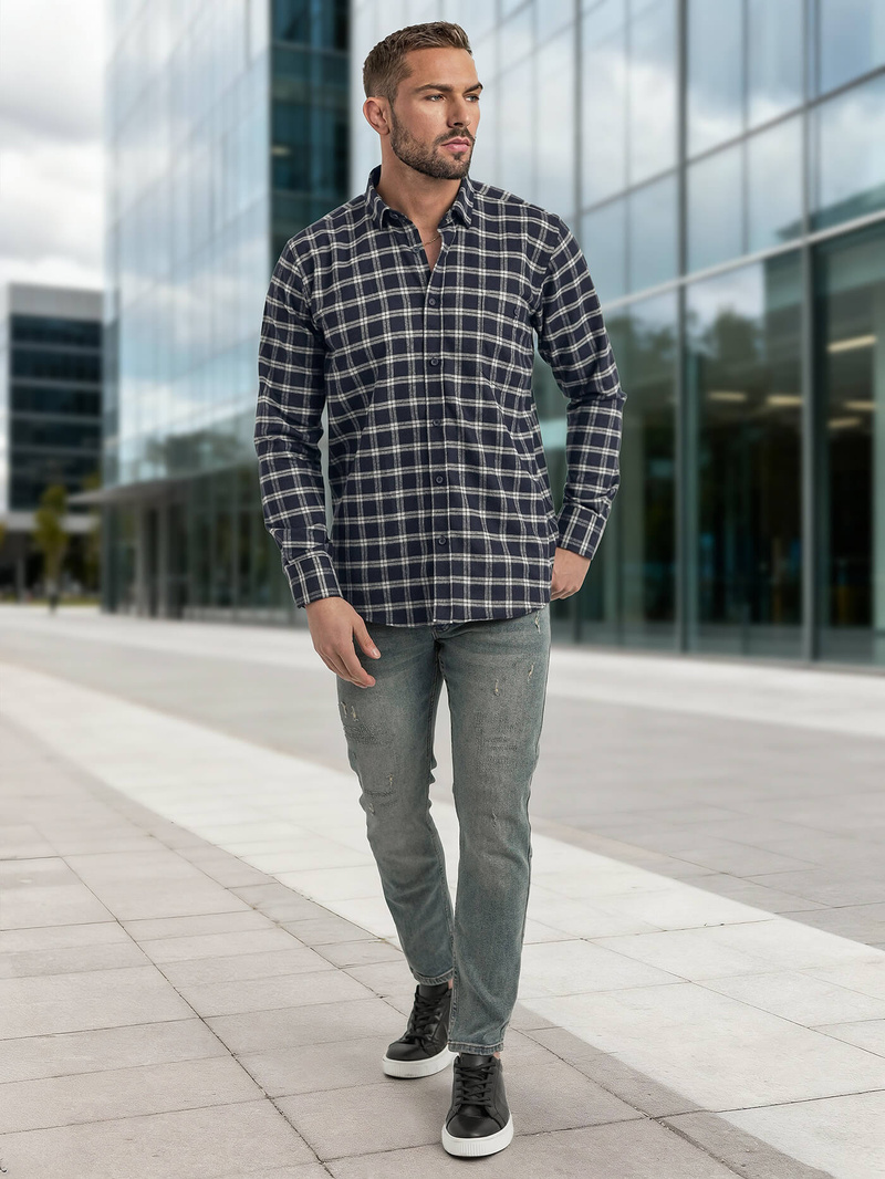 Мъжка риза тъмносиньо OZONEE V/V173