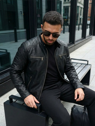 Мъжко кожено яке черно OZONEE JS/11Z8138