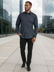 Мъжка риза тъмносиньо OZONEE V/V186