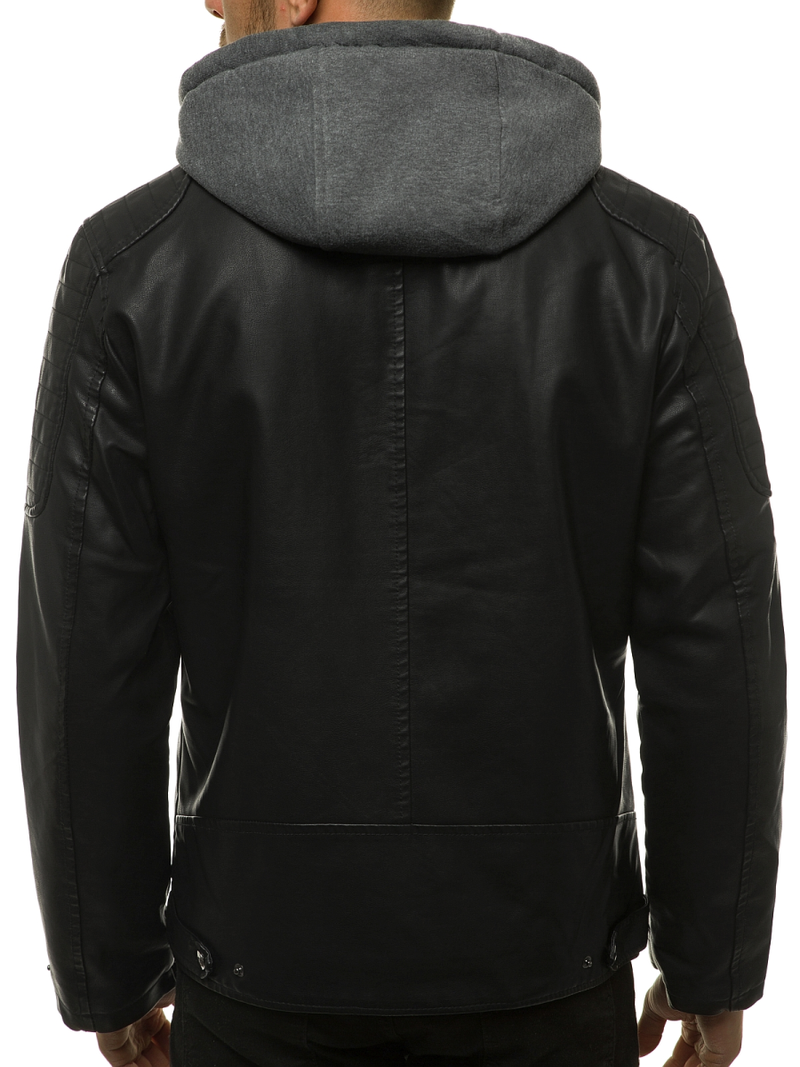 Мъжко кожено яке черно OZONEE JB/JP1148