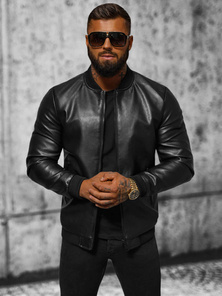 Мъжко кожено яке черно OZONEE JS/11Z8105