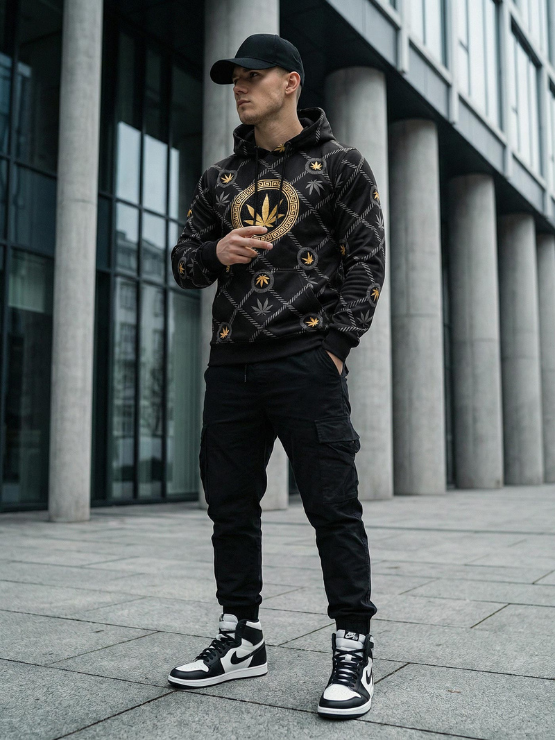 Мъжки суитшърт с качулка черен OZONEE O/B267Z