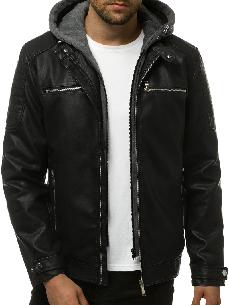 Мъжко кожено яке черно OZONEE JB/JP1148