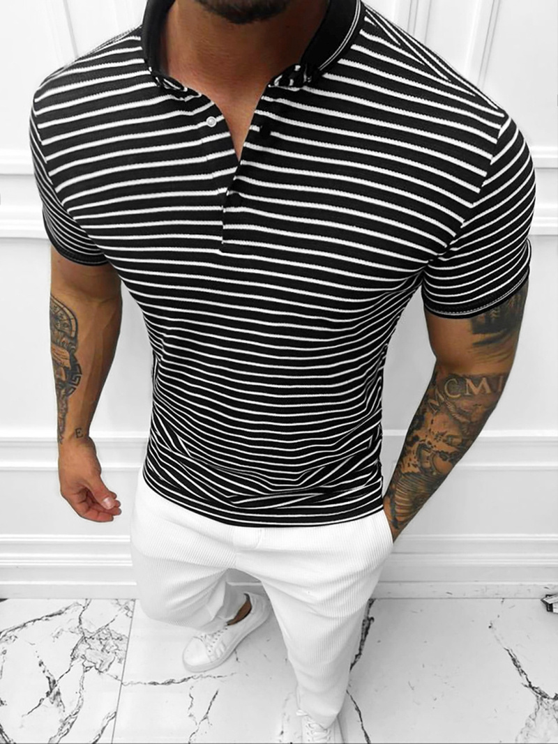 Мъжка поло черно-бяла OZONEE E/1081/1