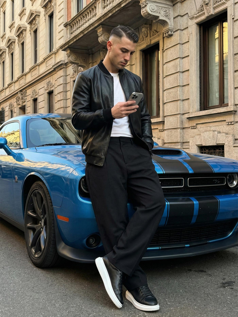 Мъжко кожено яке черно OZONEE JS/11Z8105Z