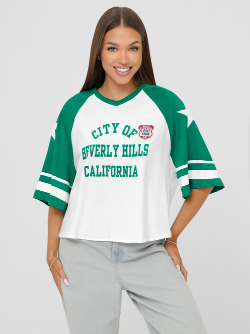 Дамска тениска бялозелен OZONEE JS/R62493