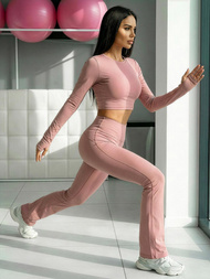 Дамски клин с широки крака прахово розово OZONEE JS/17K588/7Z