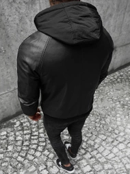 Мъжко кожено яке черно OZONEE JS/11Z8004