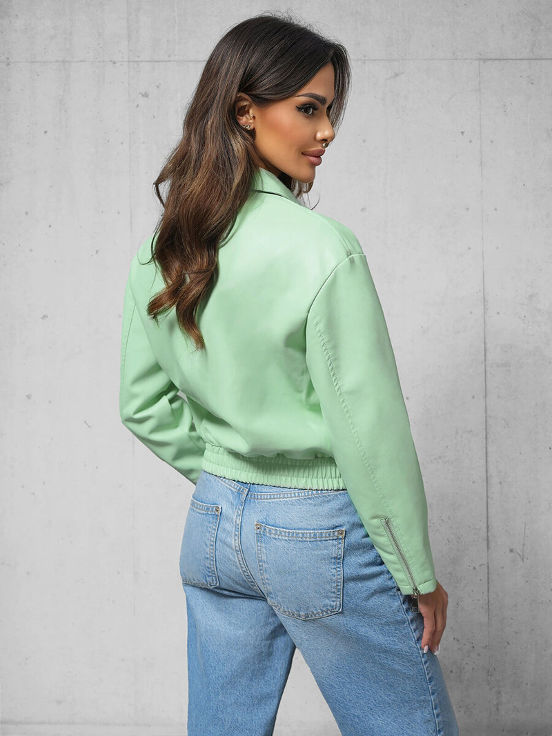 Дамско кожено яке ментова OZONEE O/G116