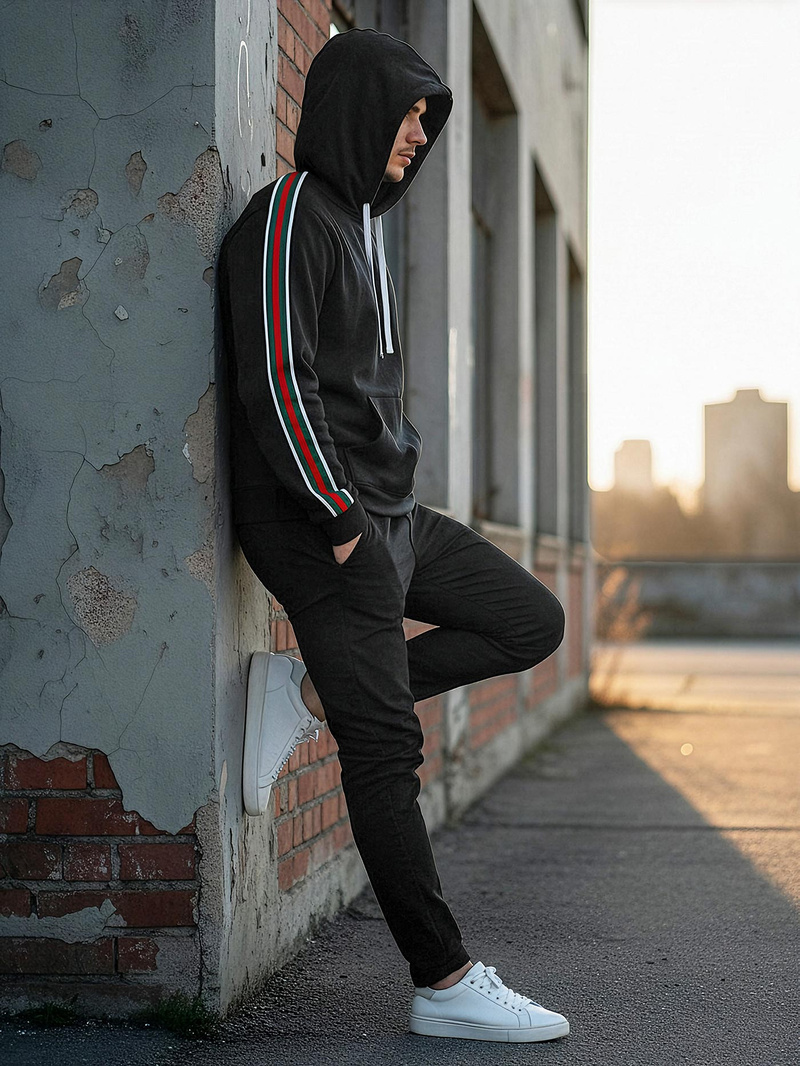 Мъжки суитшърт с качулка черен OZONEE JS/8B1731/3